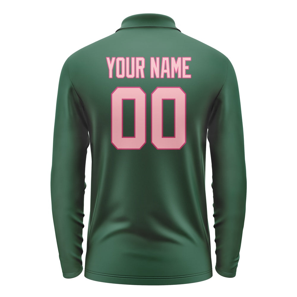 Custom Green Light Pink Long Sleeve Polo Shirt