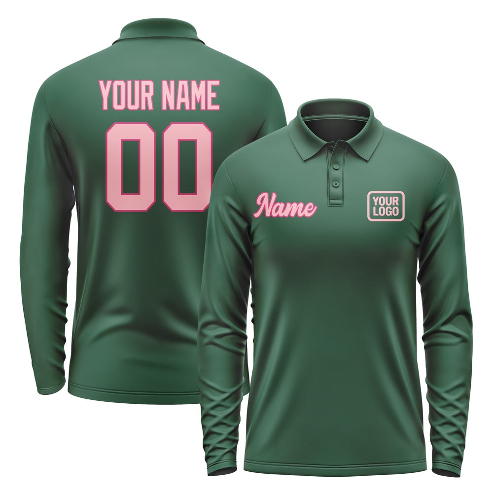 Custom Green Light Pink Long Sleeve Polo Shirt