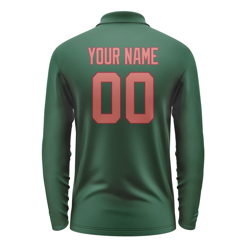 Custom Green Copper Rose Long Sleeve Polo Shirt