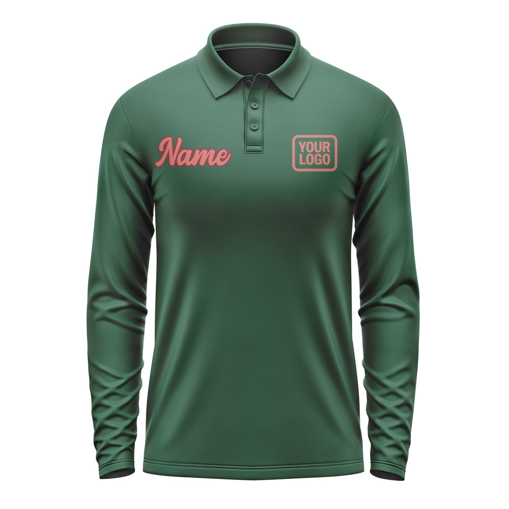 Custom Green Copper Rose Long Sleeve Polo Shirt