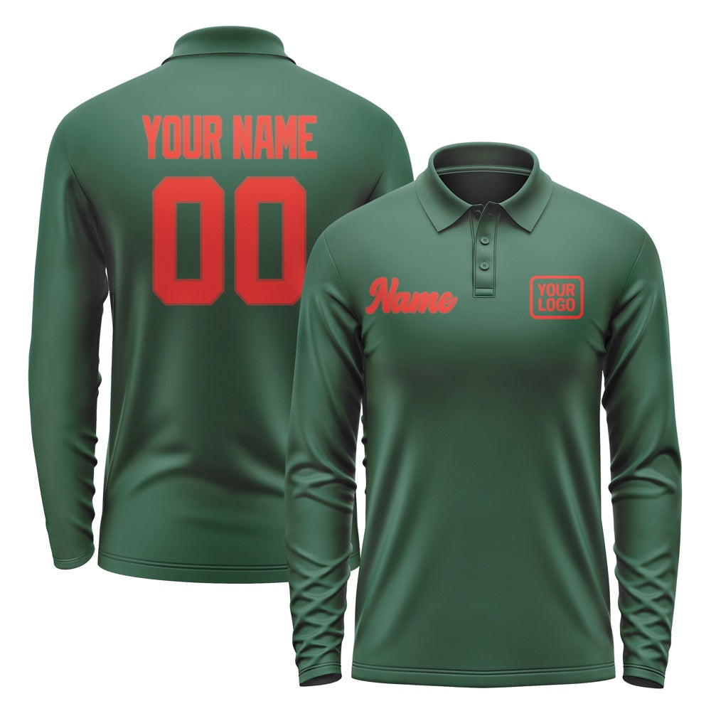 Custom Green Orange Red Long Sleeve Polo Shirt