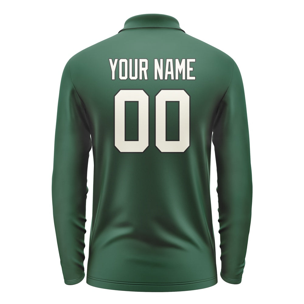 Custom Green Cream Long Sleeve Polo Shirt