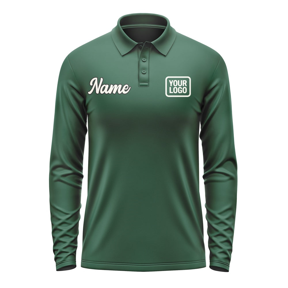 Custom Green Cream Long Sleeve Polo Shirt