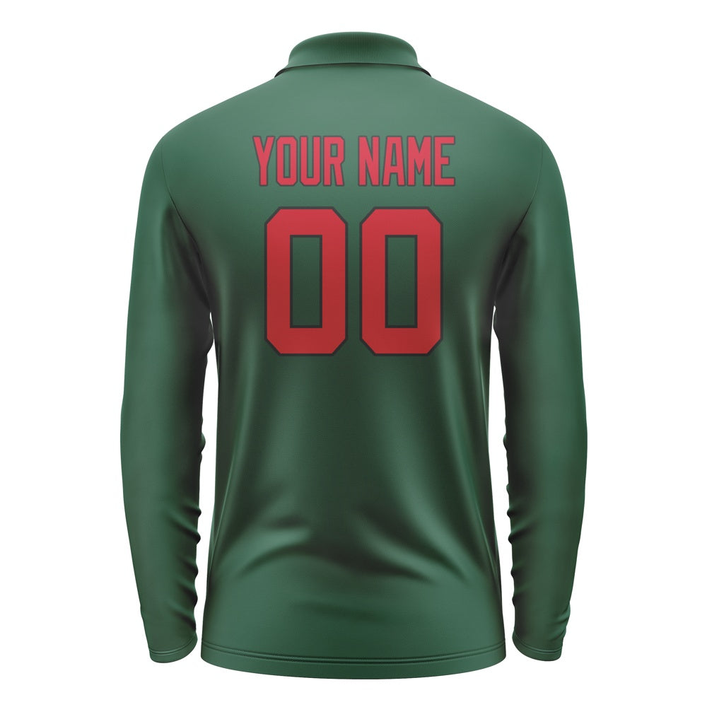 Custom Green Red Long Sleeve Polo Shirt