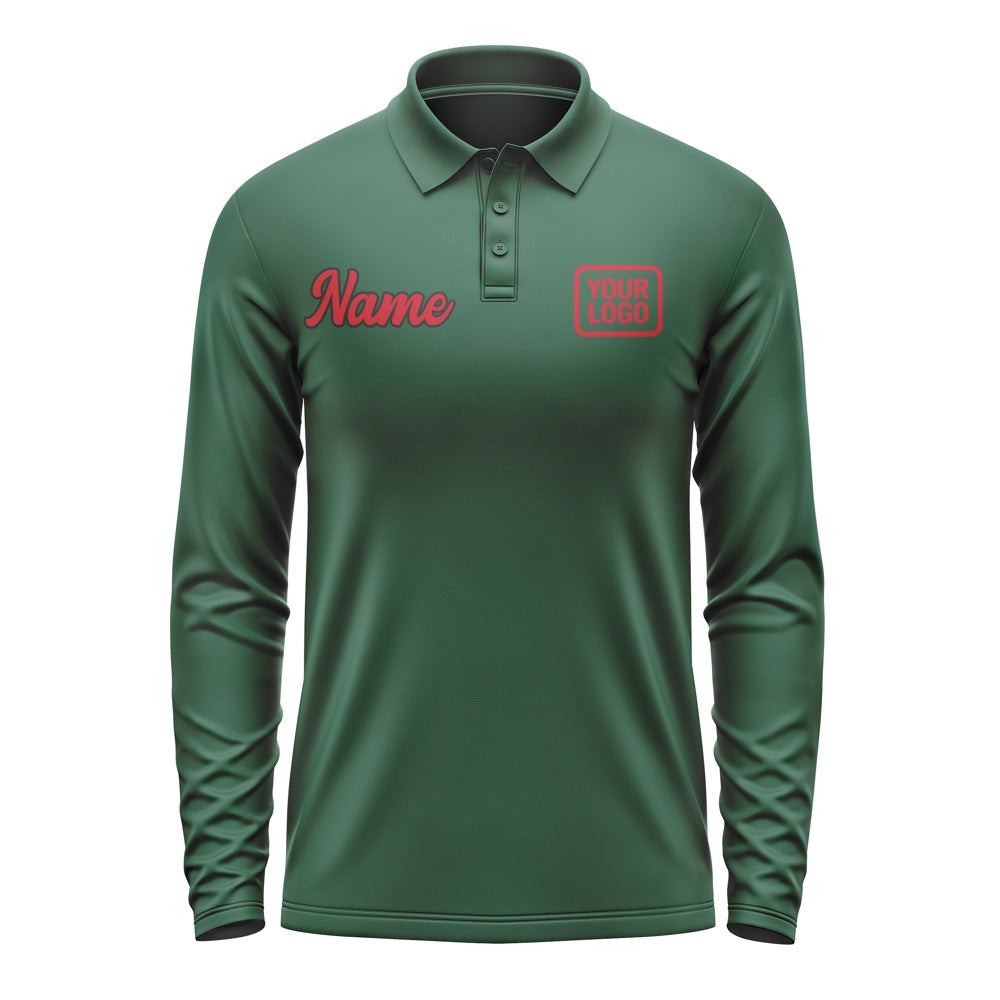 Custom Green Red Long Sleeve Polo Shirt