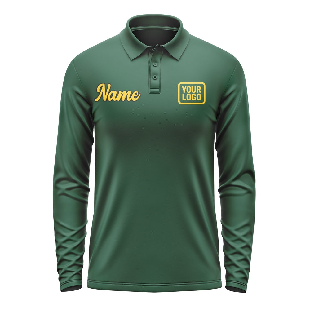 Custom Green Gold Long Sleeve Polo Shirt