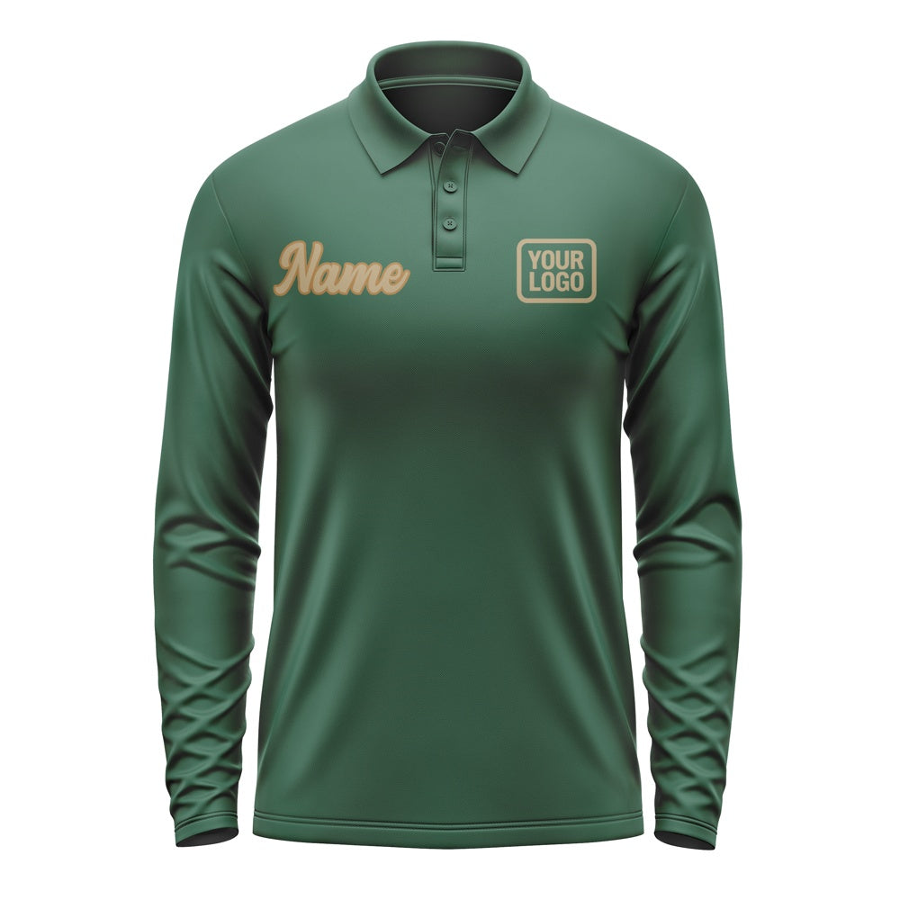 Custom Green Light Khaki Long Sleeve Polo Shirt