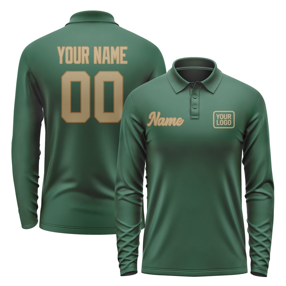 Custom Green Light Khaki Long Sleeve Polo Shirt