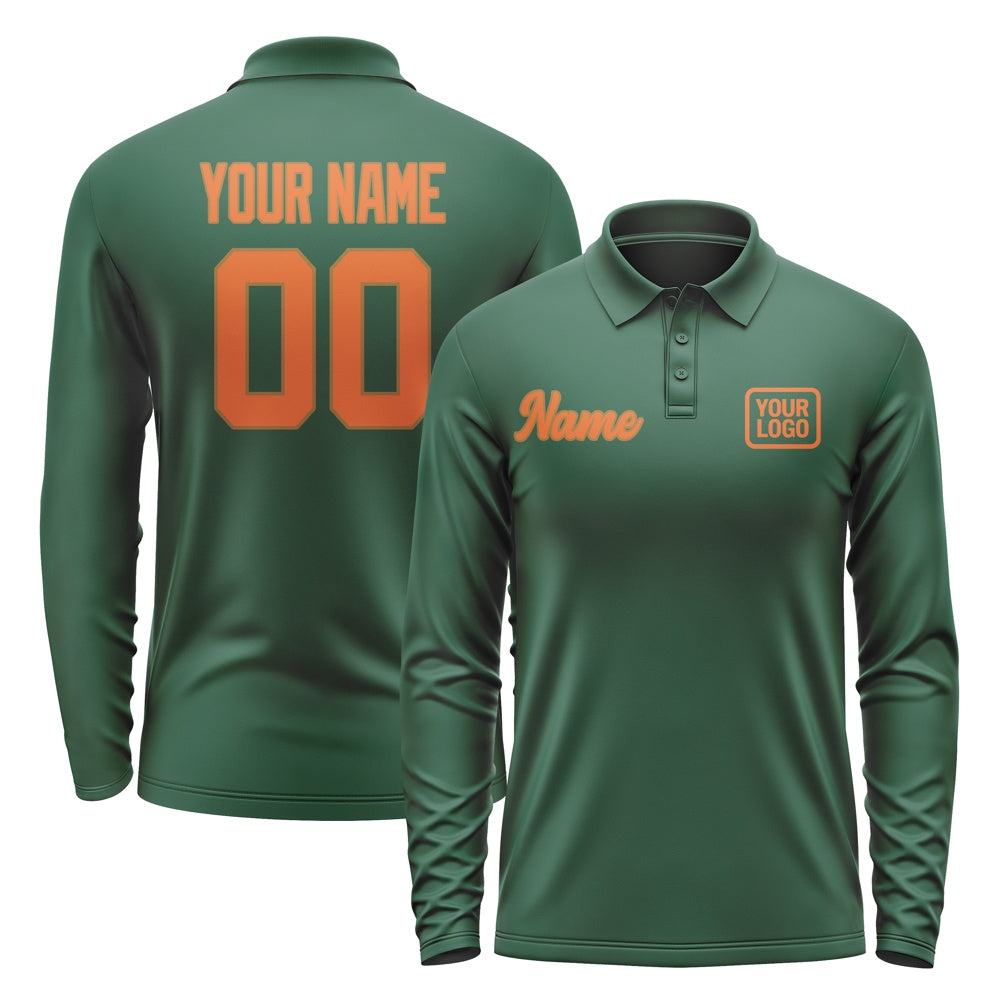 Custom Green Orange Long Sleeve Polo Shirt
