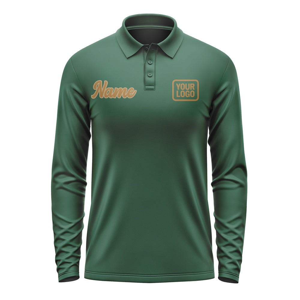 Custom Green Khaki Long Sleeve Polo Shirt