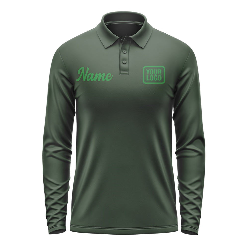 Custom Dark Green Emerald Green Long Sleeve Polo Shirt