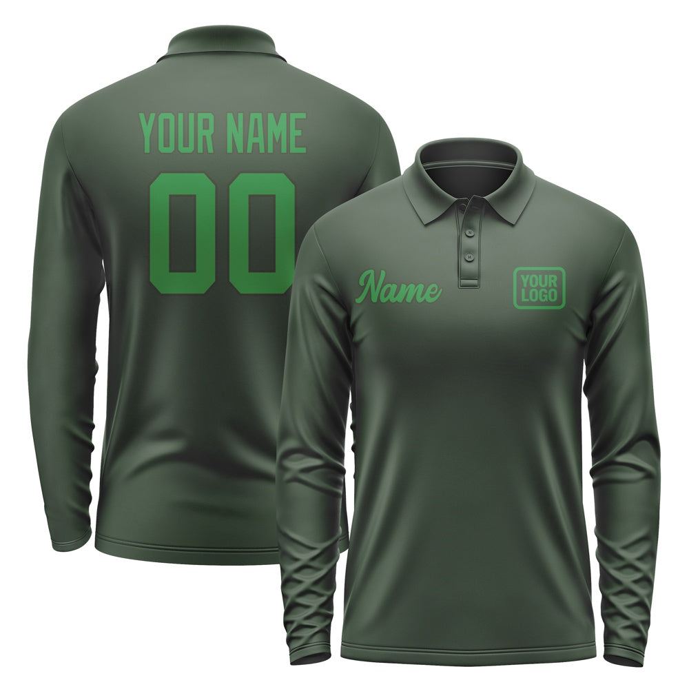 Custom Dark Green Emerald Green Long Sleeve Polo Shirt