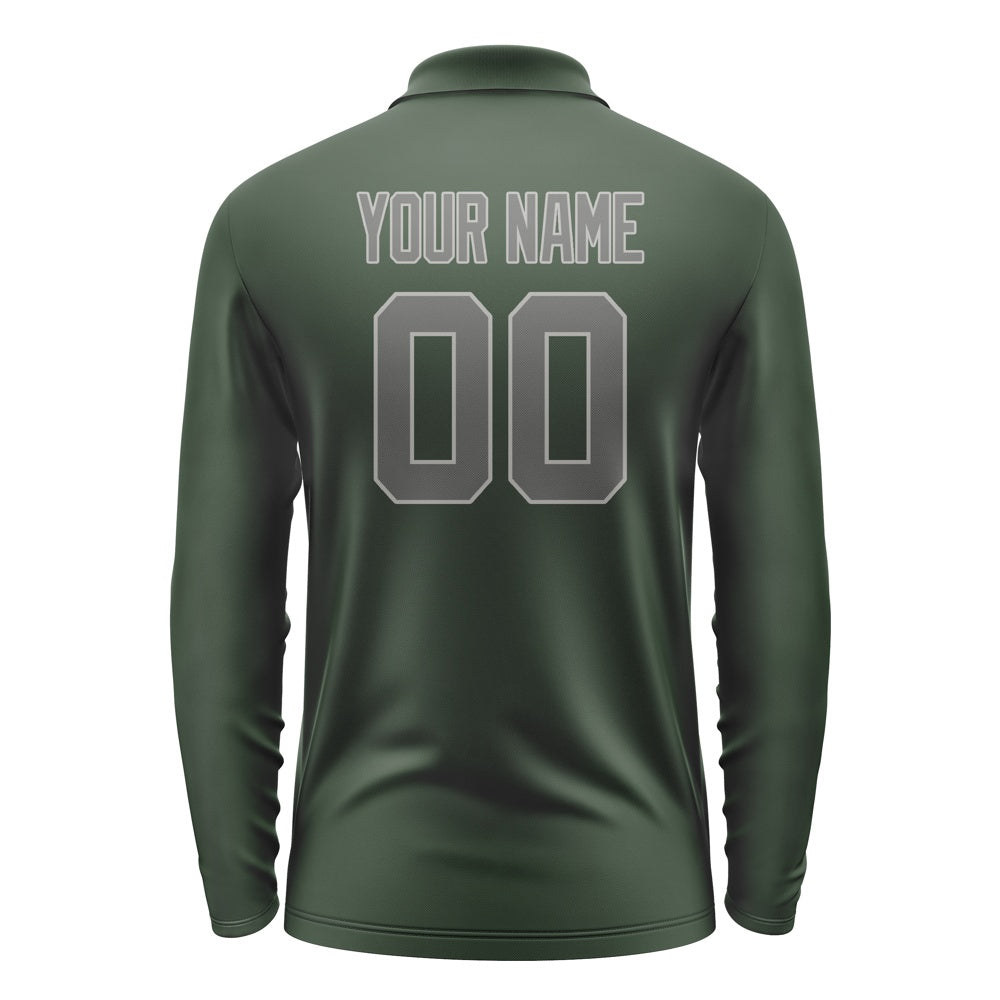 Custom Dark Green Dark Grey Long Sleeve Polo Shirt