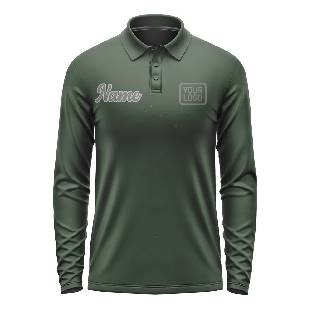 Custom Dark Green Dark Grey Long Sleeve Polo Shirt
