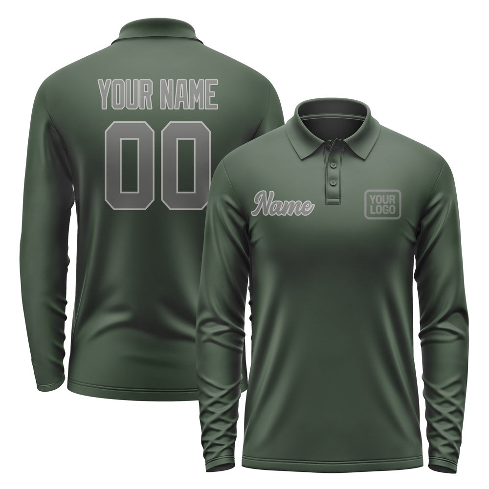 Custom Dark Green Dark Grey Long Sleeve Polo Shirt