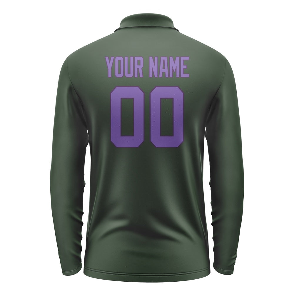 Custom Dark Green Light Purple Long Sleeve Polo Shirt