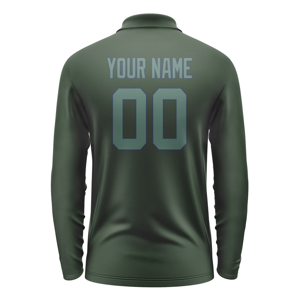 Custom Dark Green Blue Green Long Sleeve Polo Shirt