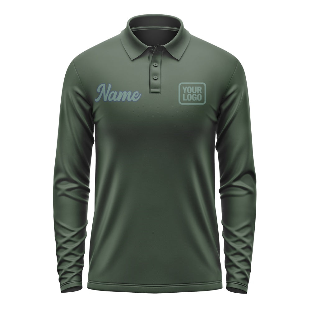 Custom Dark Green Blue Green Long Sleeve Polo Shirt