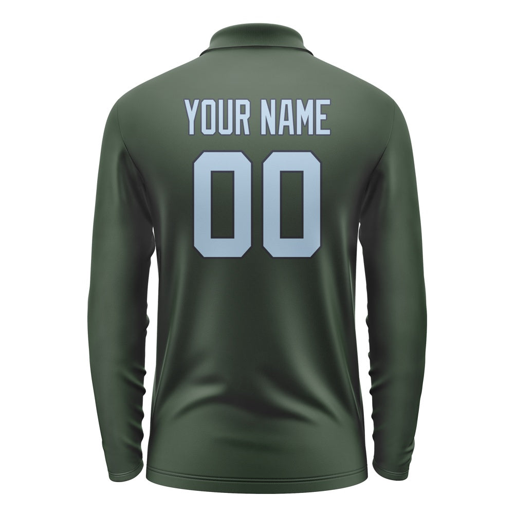 Custom Dark Green Light Blue Long Sleeve Polo Shirt