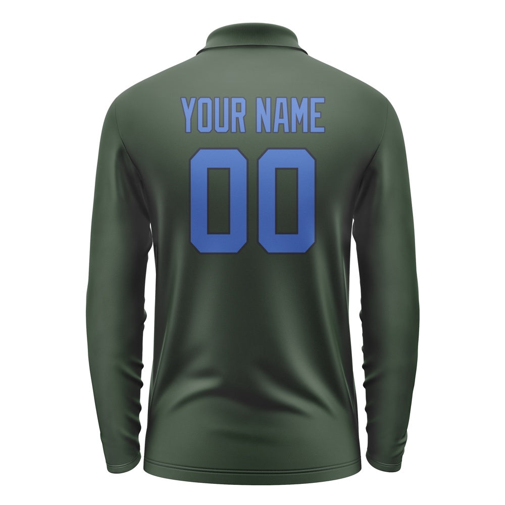 Custom Dark Green Sky Blue Long Sleeve Polo Shirt