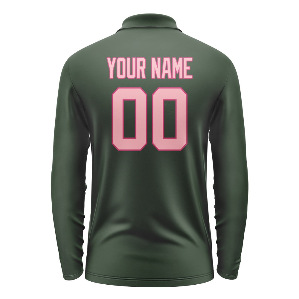 Custom Dark Green Light Pink Long Sleeve Polo Shirt