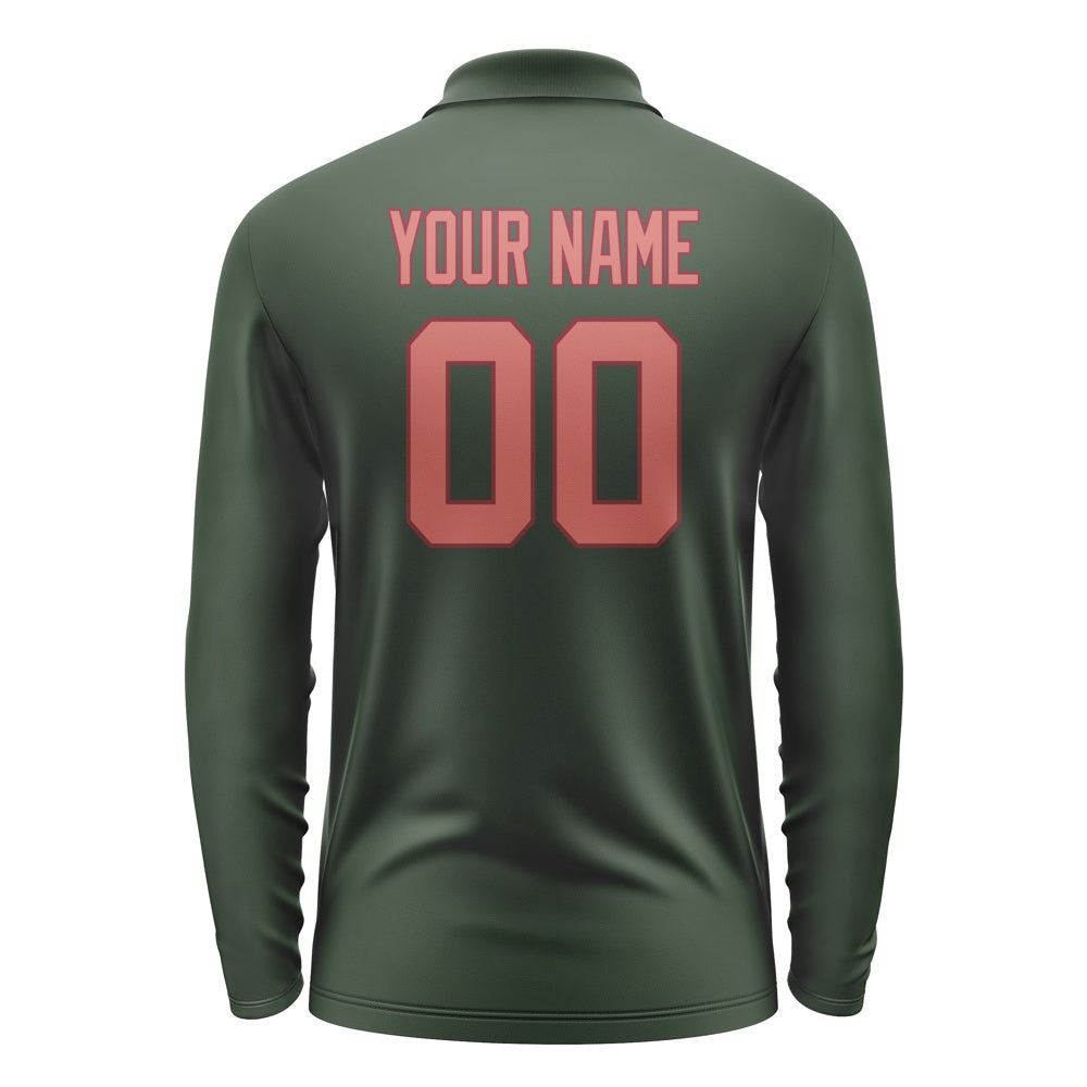 Custom Dark Green Copper Rose Long Sleeve Polo Shirt