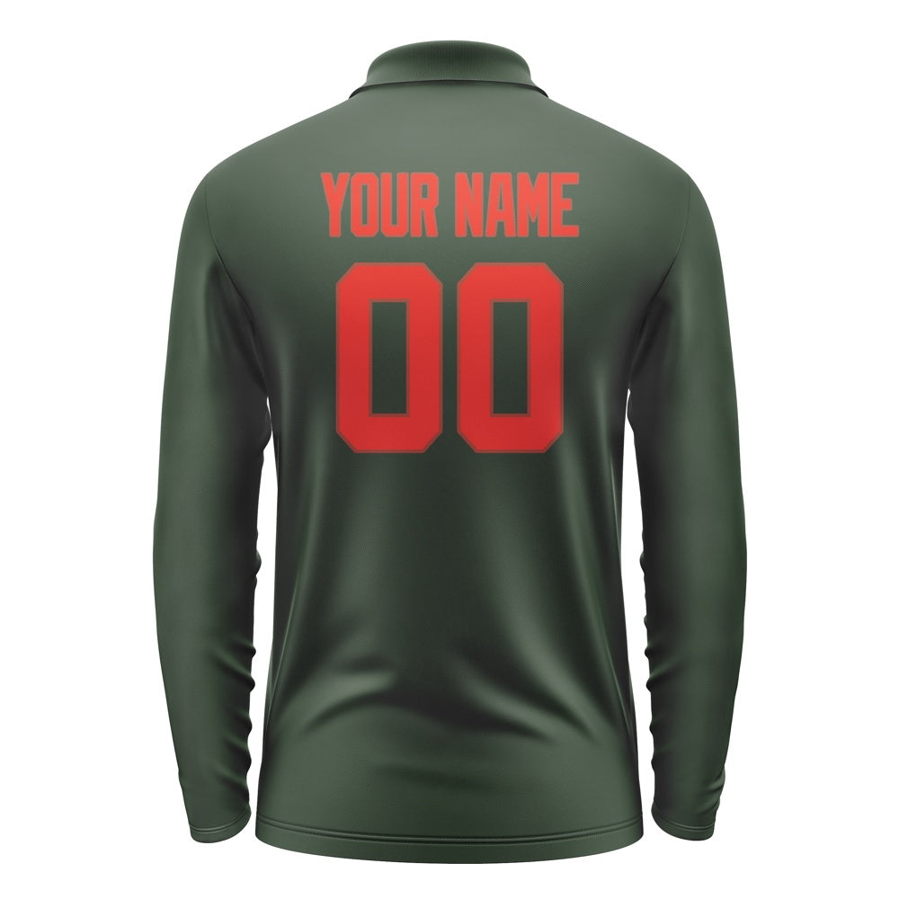 Custom Dark Green Orange Red Long Sleeve Polo Shirt