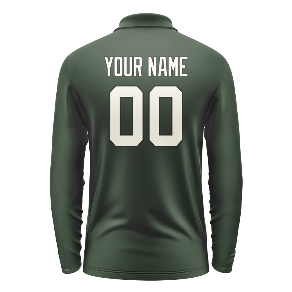Custom Dark Green Cream Long Sleeve Polo Shirt