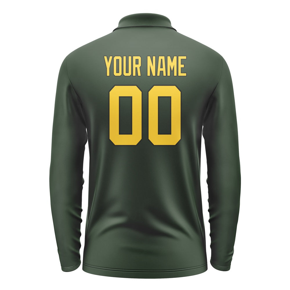 Custom Dark Green Gold Long Sleeve Polo Shirt