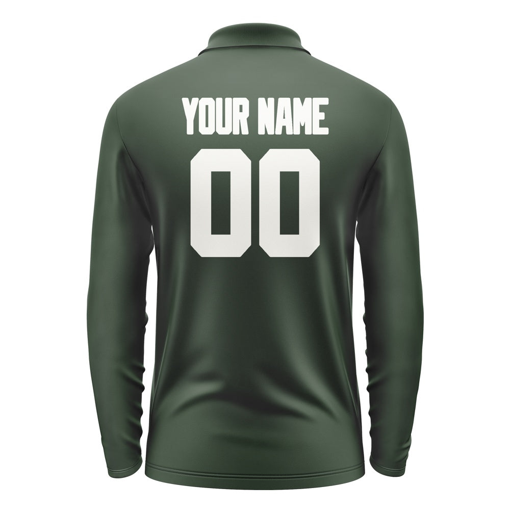 Custom Dark Green White Long Sleeve Polo Shirt