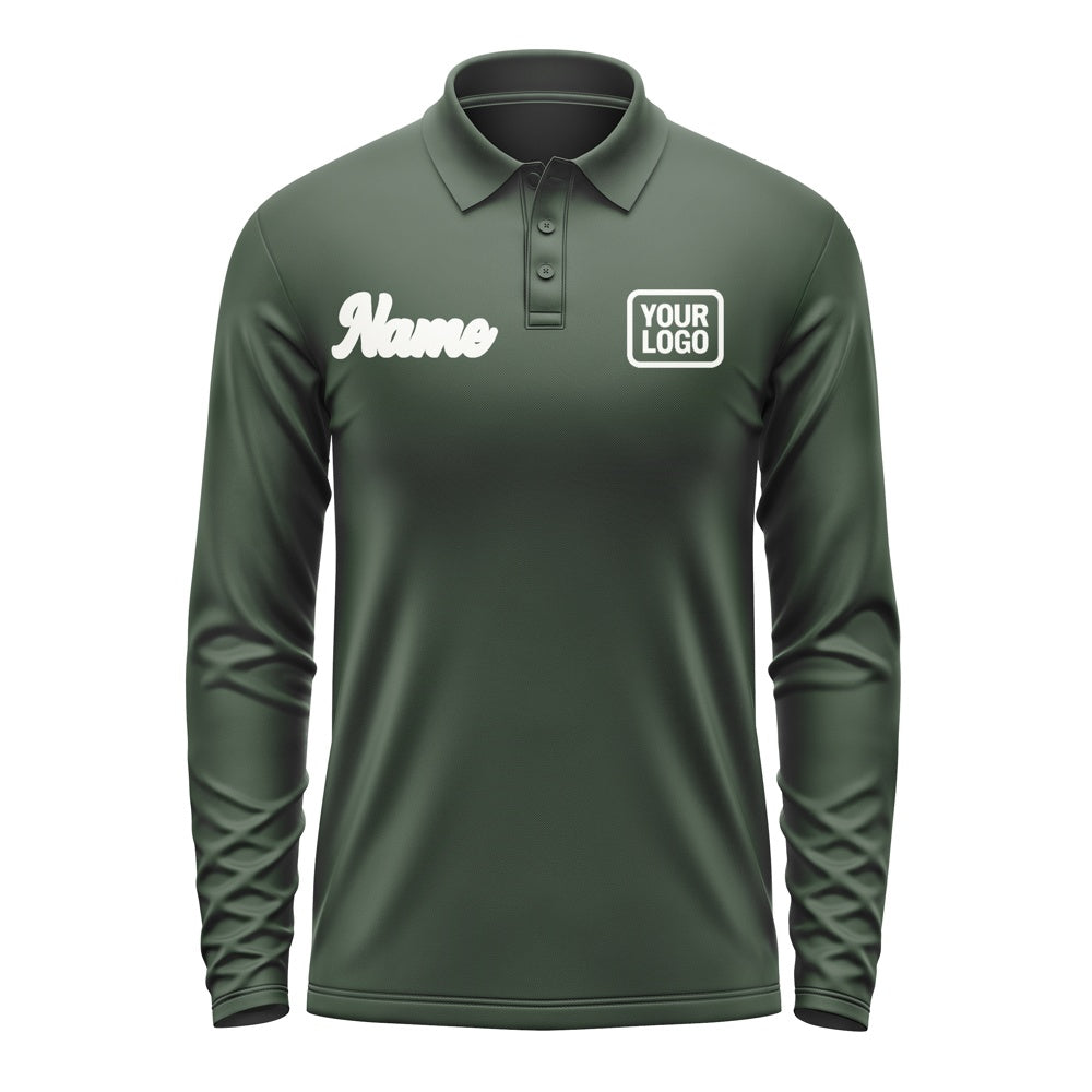 Custom Dark Green White Long Sleeve Polo Shirt