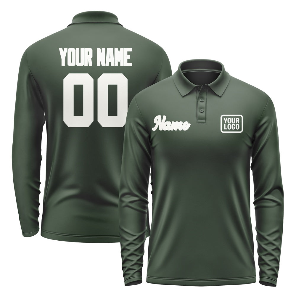 Custom Dark Green White Long Sleeve Polo Shirt