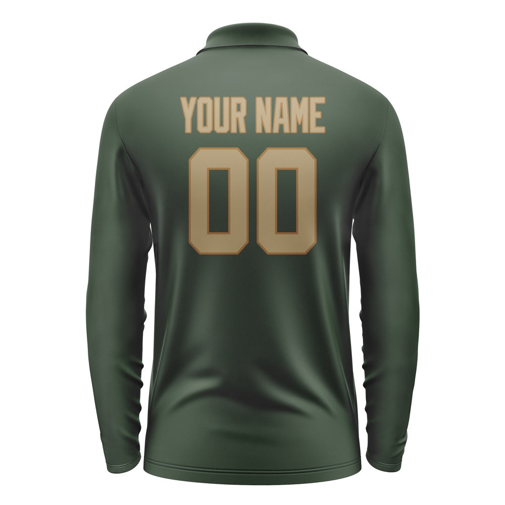 Custom Dark Green Light Khaki Long Sleeve Polo Shirt