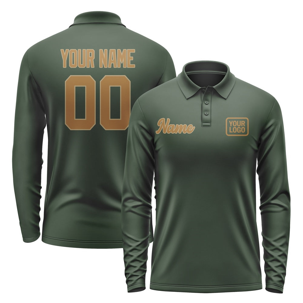 Custom Dark Green Khaki Long Sleeve Polo Shirt