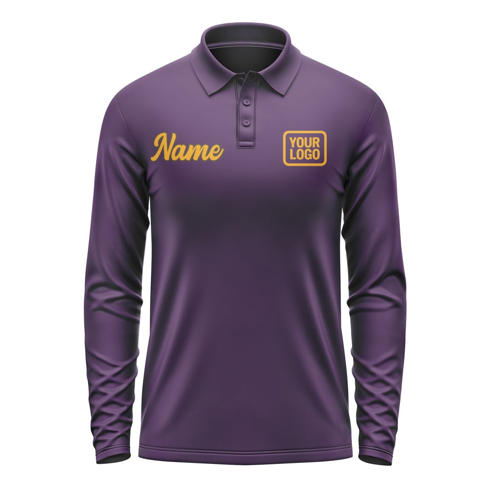 Custom Purple Yellow Long Sleeve Polo Shirt