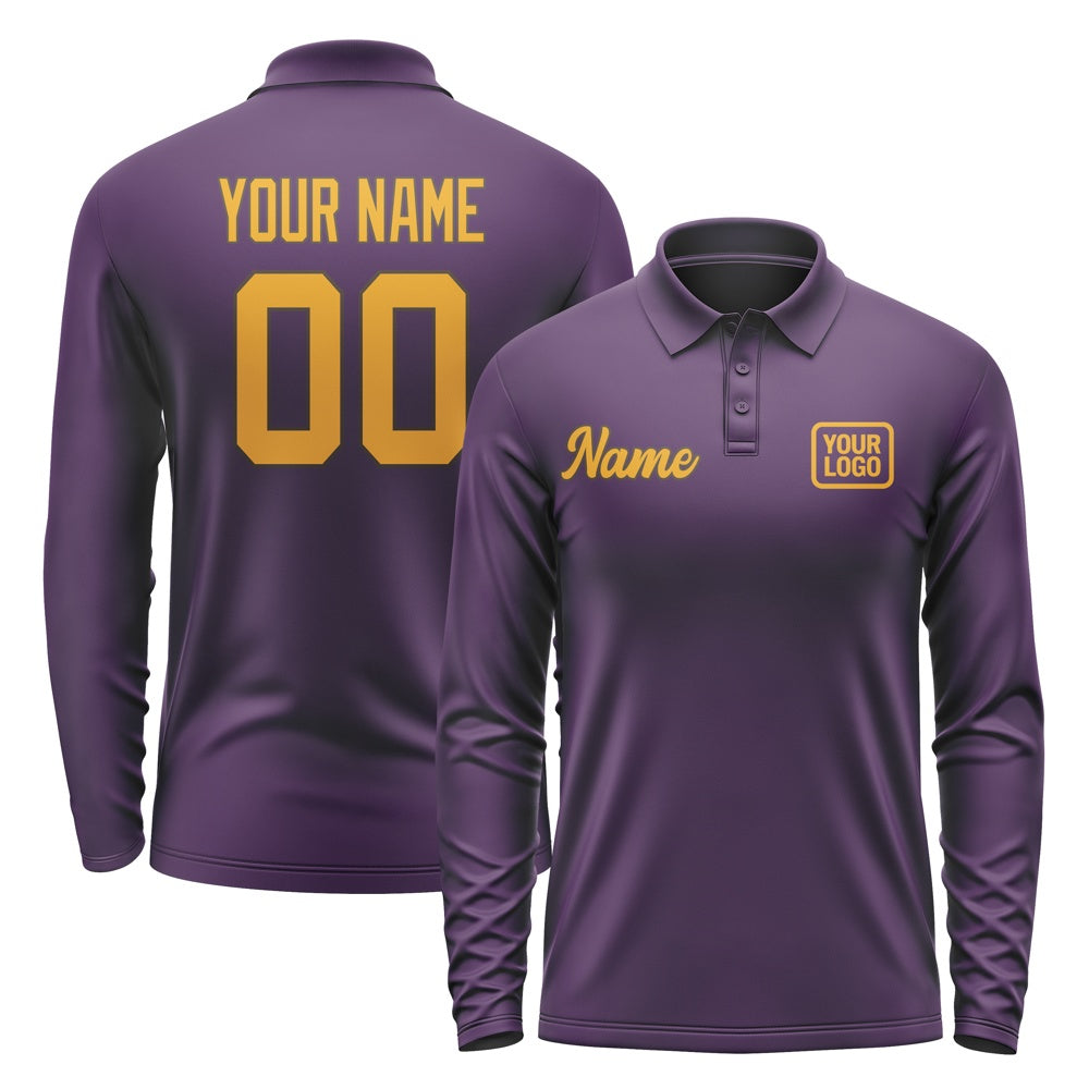 Custom Purple Yellow Long Sleeve Polo Shirt
