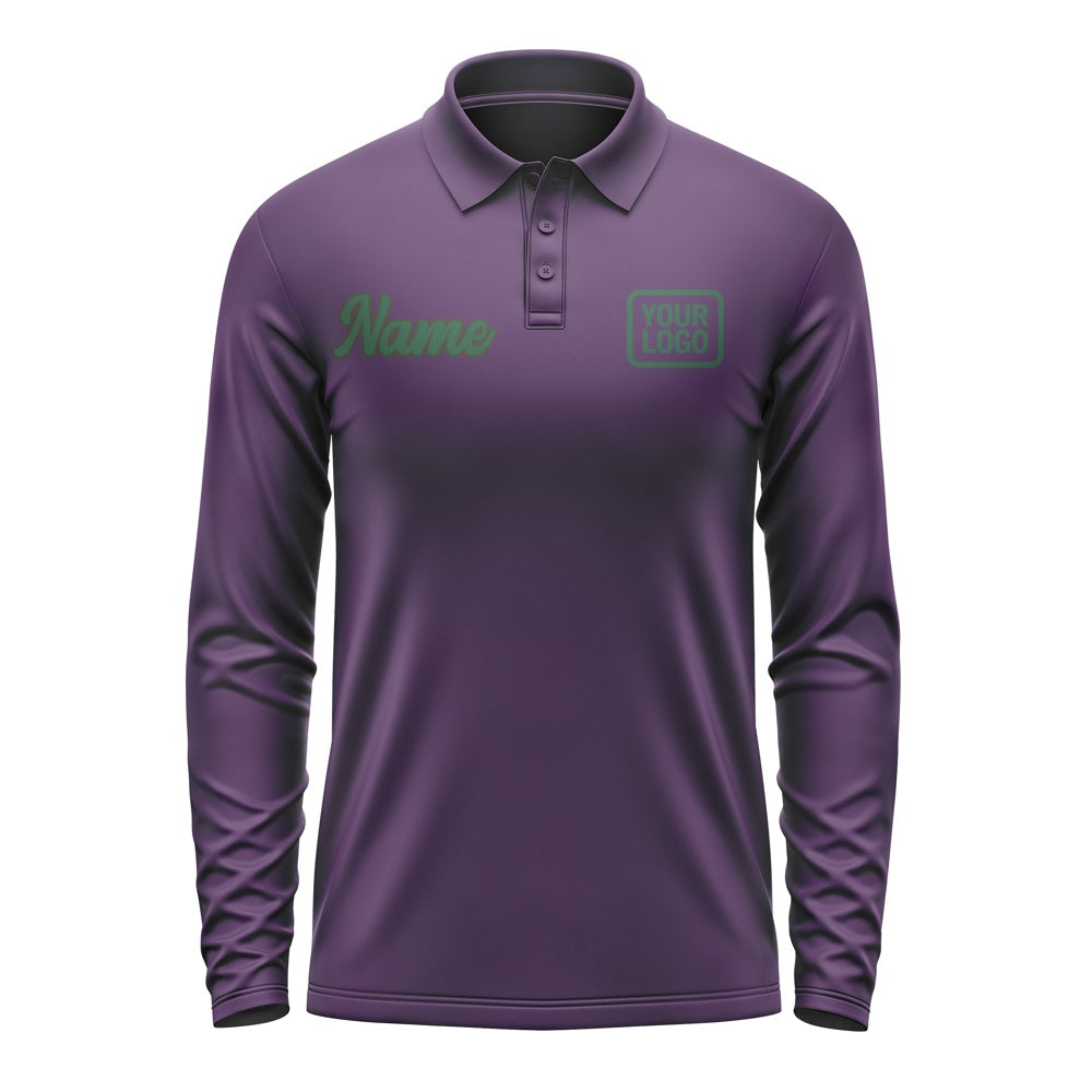 Custom Purple Green Long Sleeve Polo Shirt
