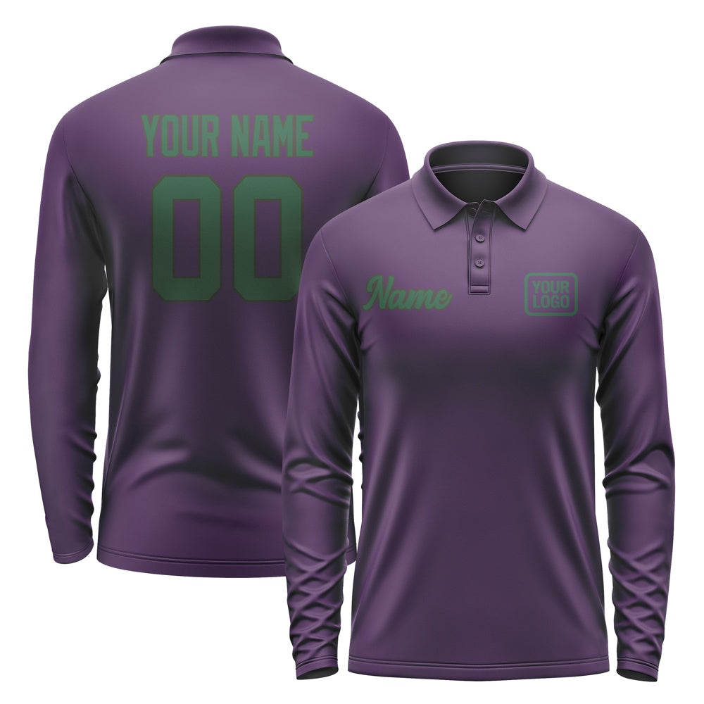 Custom Purple Green Long Sleeve Polo Shirt