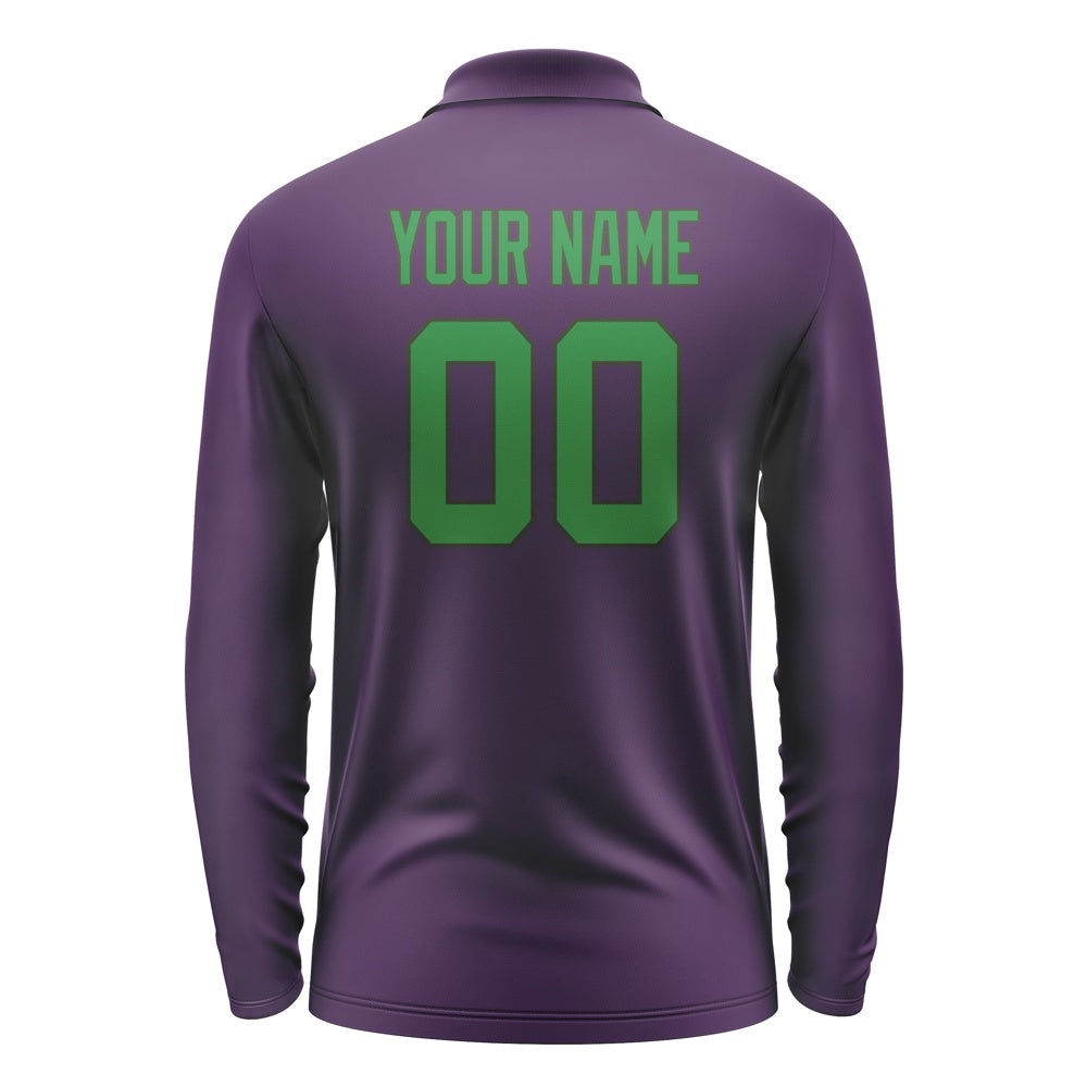 Custom Purple Emerald Green Long Sleeve Polo Shirt