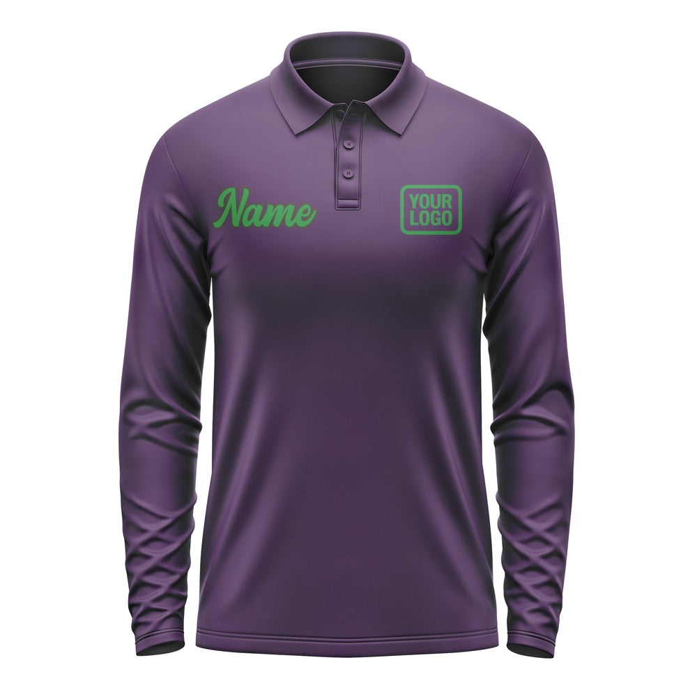 Custom Purple Emerald Green Long Sleeve Polo Shirt