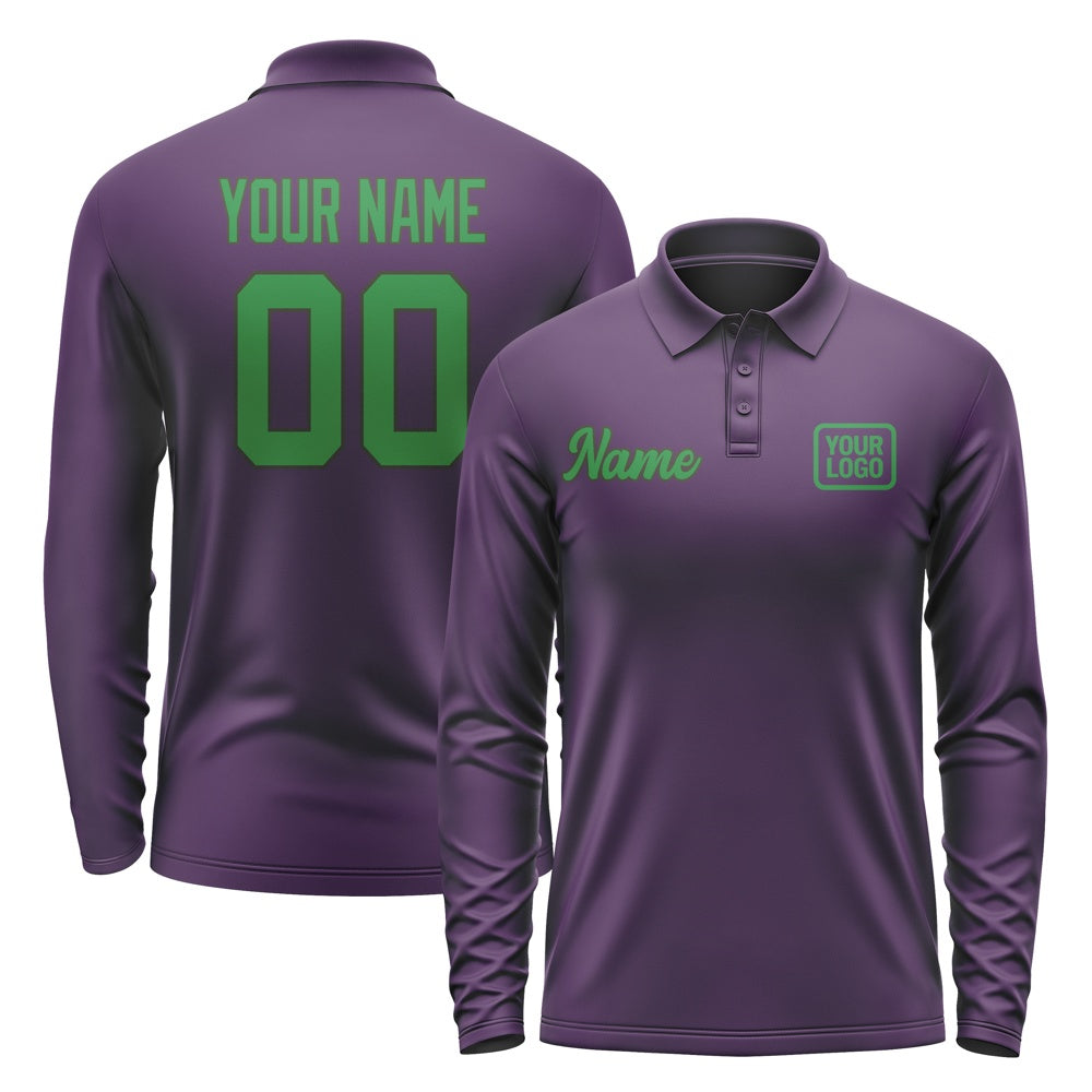 Custom Purple Emerald Green Long Sleeve Polo Shirt