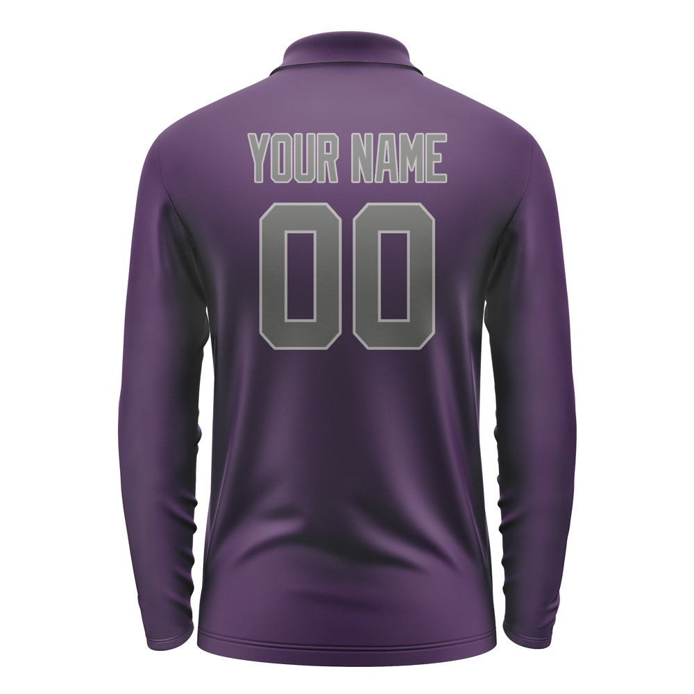 Custom Purple Dark Grey Long Sleeve Polo Shirt