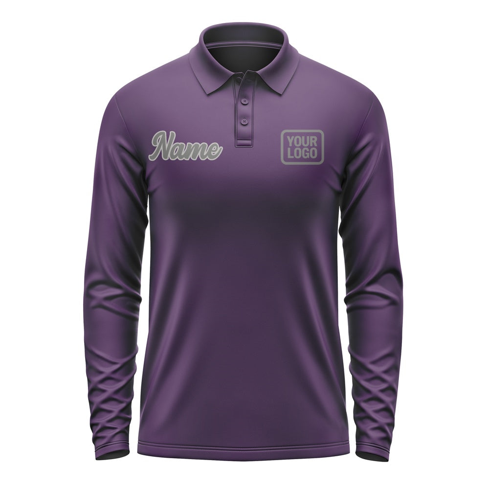 Custom Purple Dark Grey Long Sleeve Polo Shirt