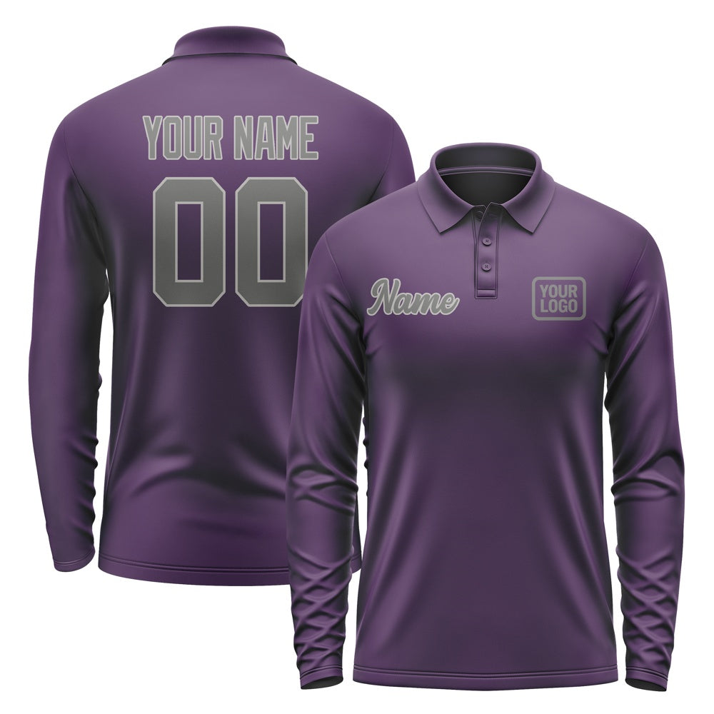 Custom Purple Dark Grey Long Sleeve Polo Shirt
