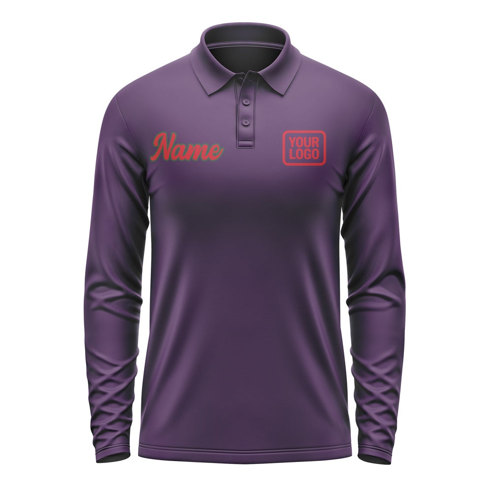 Custom Purple Red Long Sleeve Polo Shirt