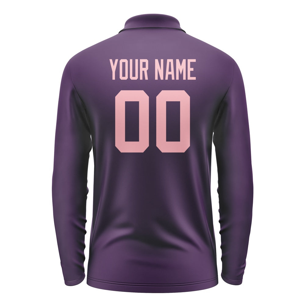 Custom Purple Light Pink Long Sleeve Polo Shirt