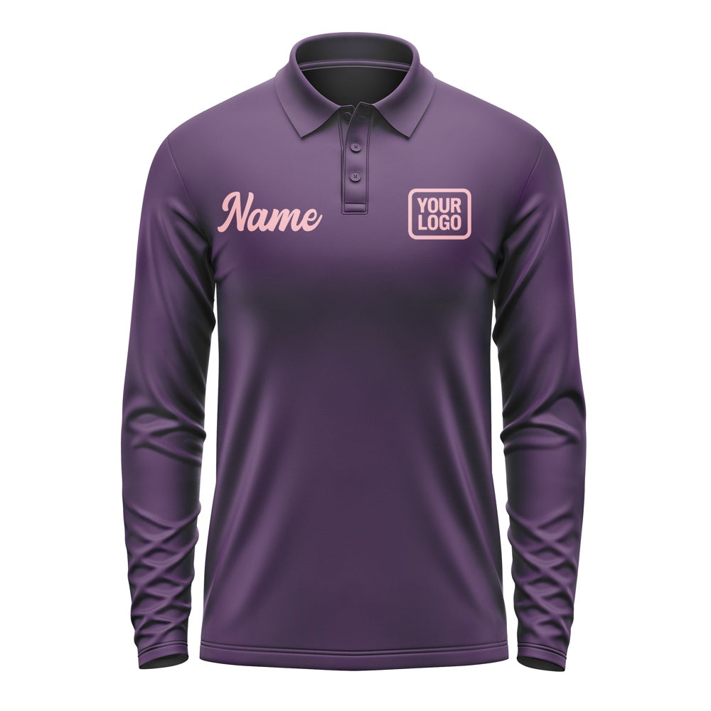 Custom Purple Light Pink Long Sleeve Polo Shirt