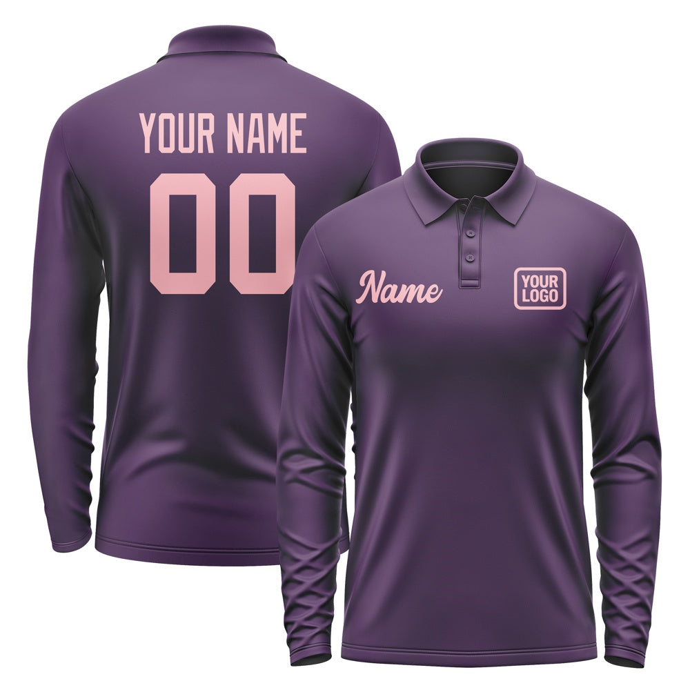 Custom Purple Light Pink Long Sleeve Polo Shirt