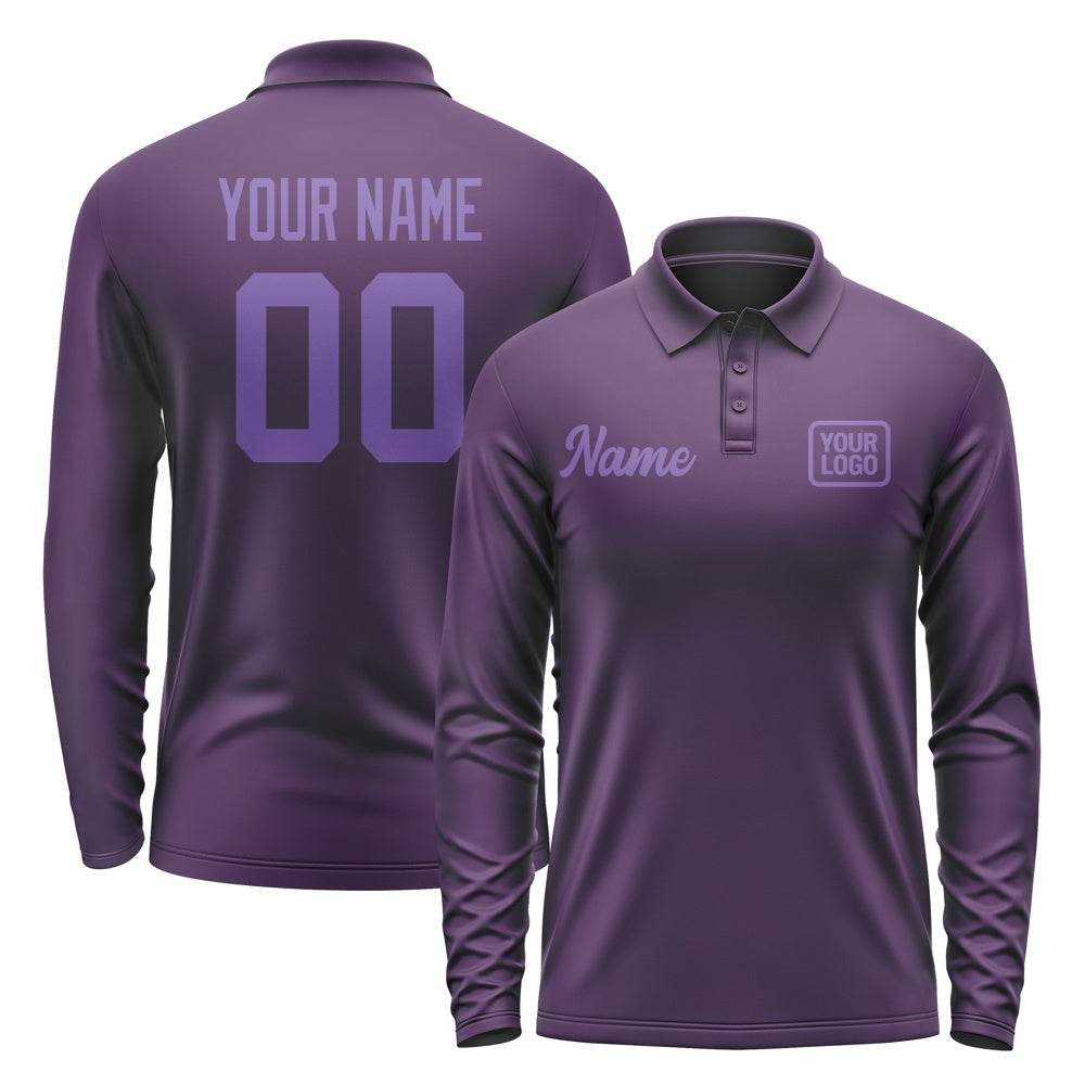 Custom Purple Light Purple Long Sleeve Polo Shirt