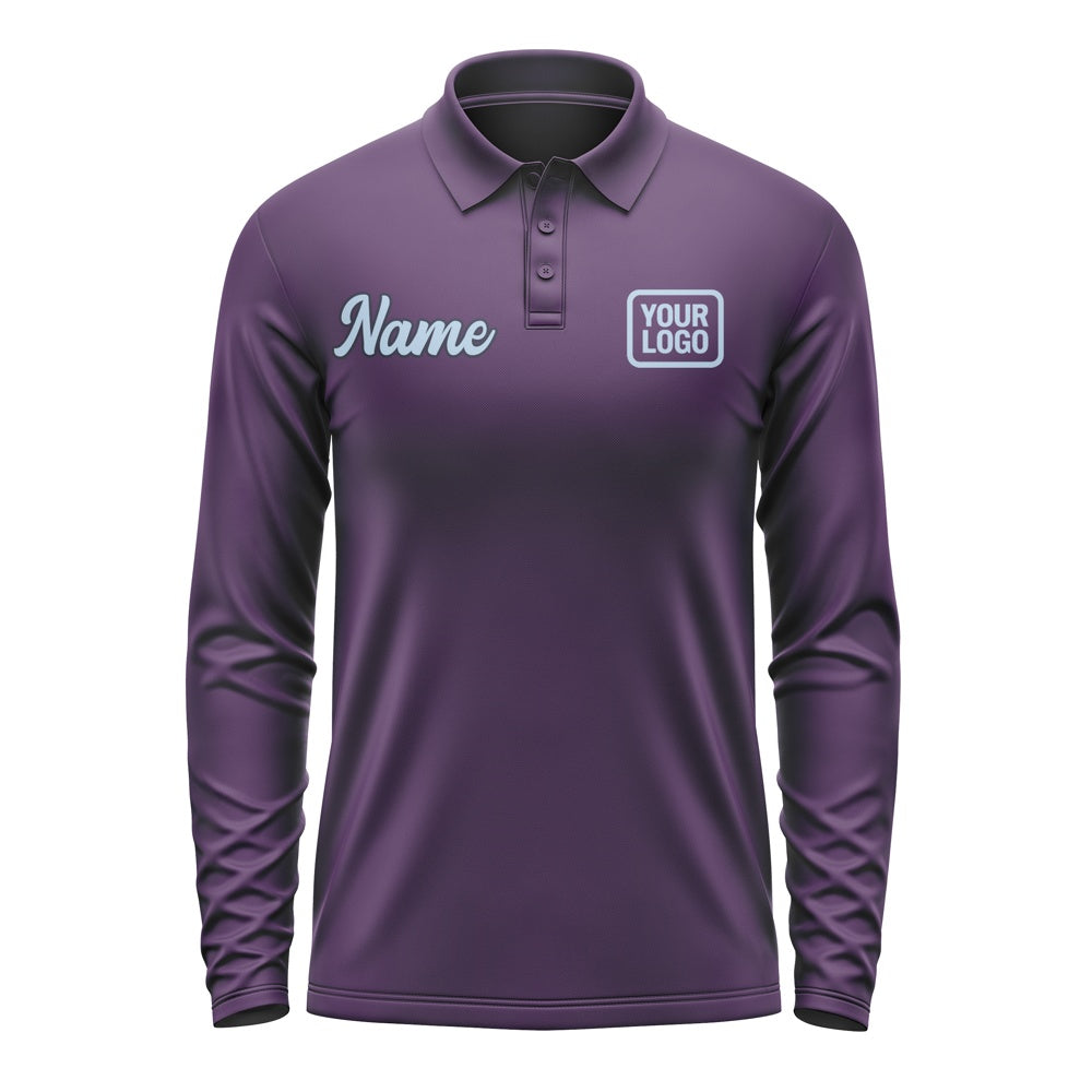 Custom Purple Light Blue Long Sleeve Polo Shirt